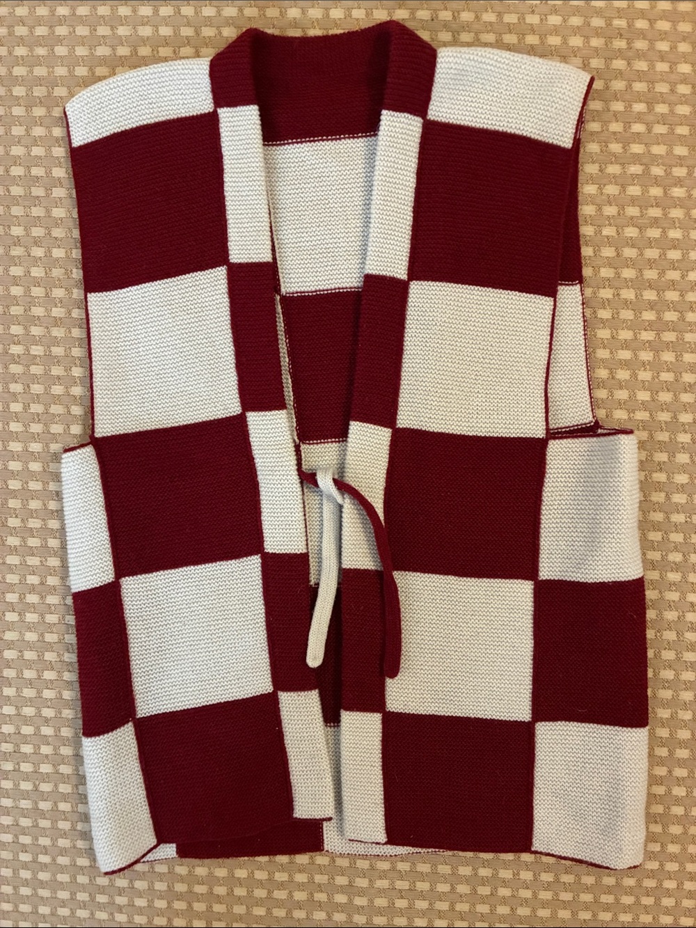Vintage Red and White Checkerboard Knit Vest